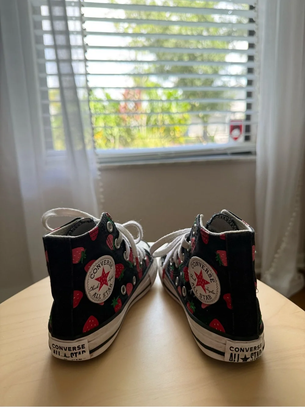 Converse Kids Black High-Top Sneakers with Pink & Red Strawberry Print